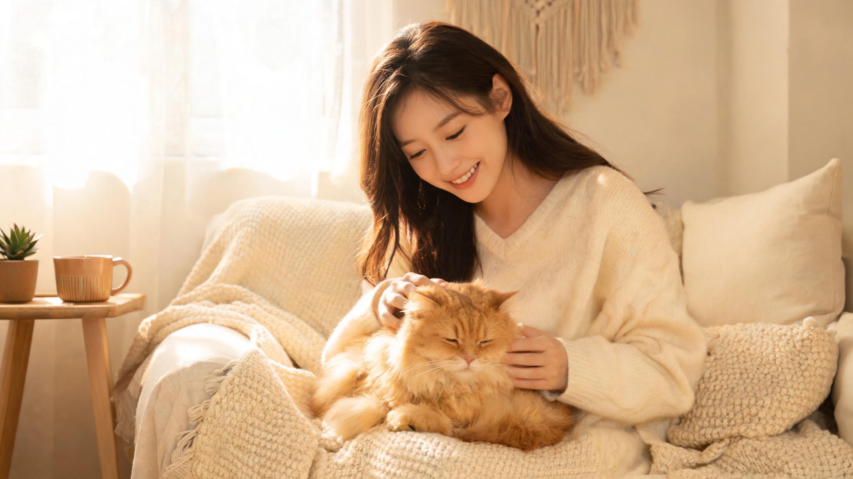 AI image template: Girl and Cat Companion