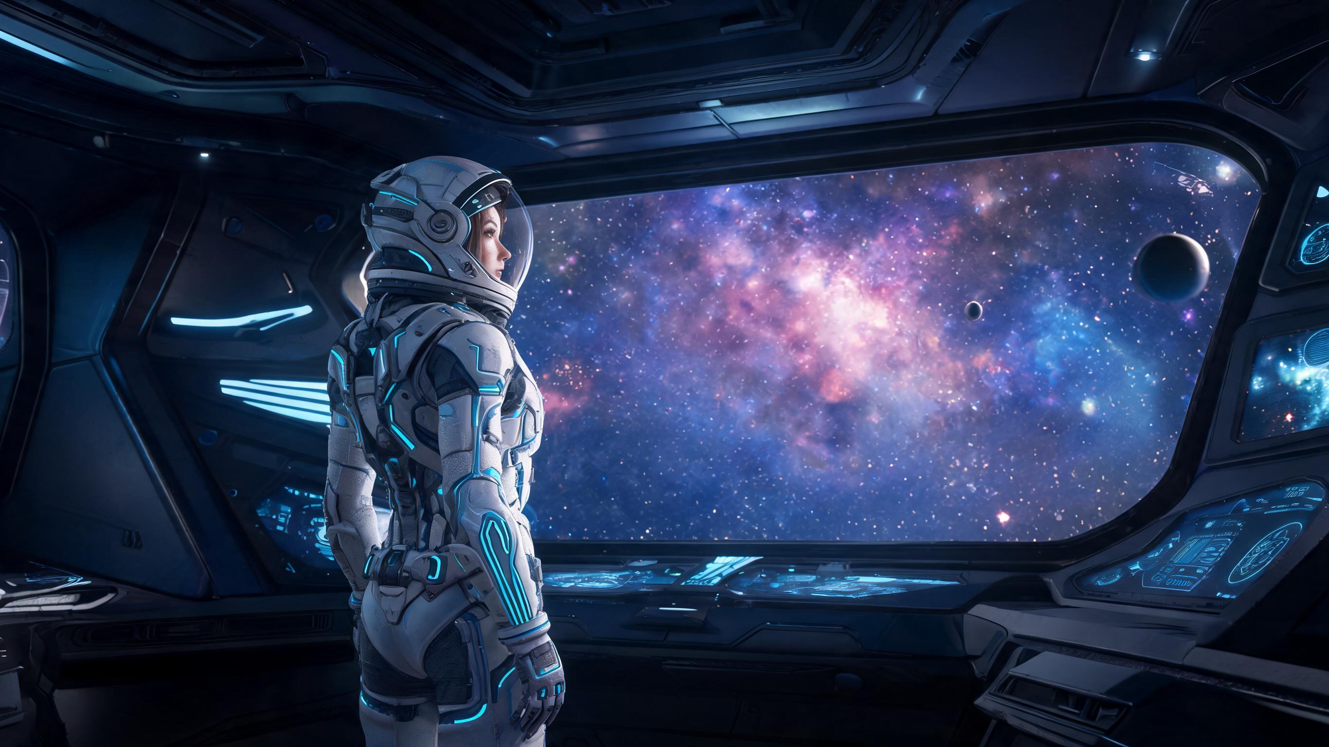 AI video template: Female Astronaut Space Exploration